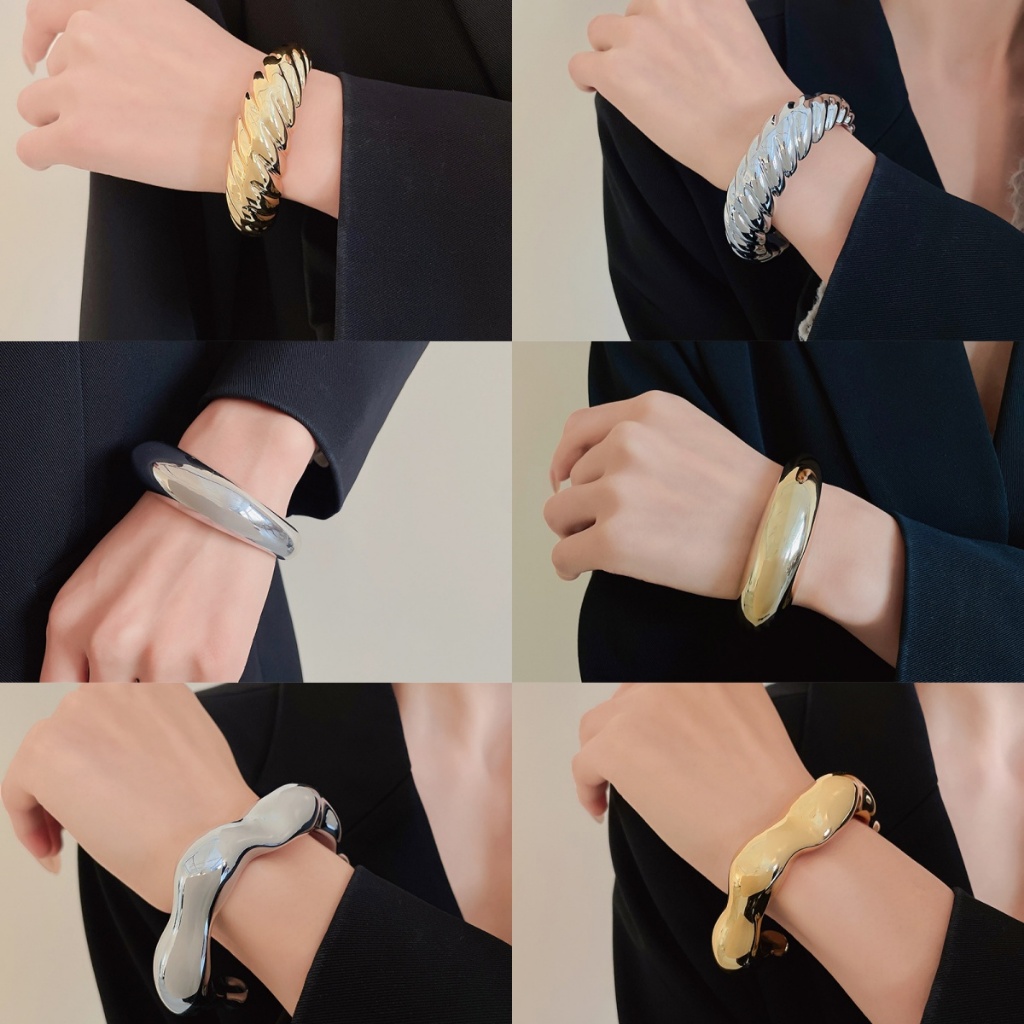 [Jewbeauty] Vòng tay hở sọc gợn sóng không đều Châu Âu và Hoa Kỳ Vòng tay khí chất cá tính retro đơn giản trang sức tay mới dành cho người phụ nữ