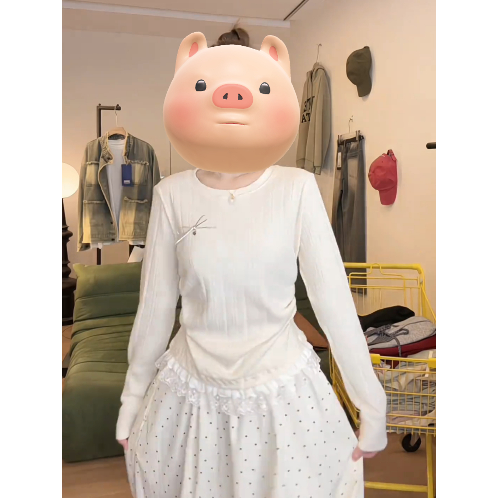 【Hàng giao ngay】Phiên bản Hàn Quốc Thu Đông Nữ Slim-fit Ren Nơ Khâu Mai Dài Tay T @ -