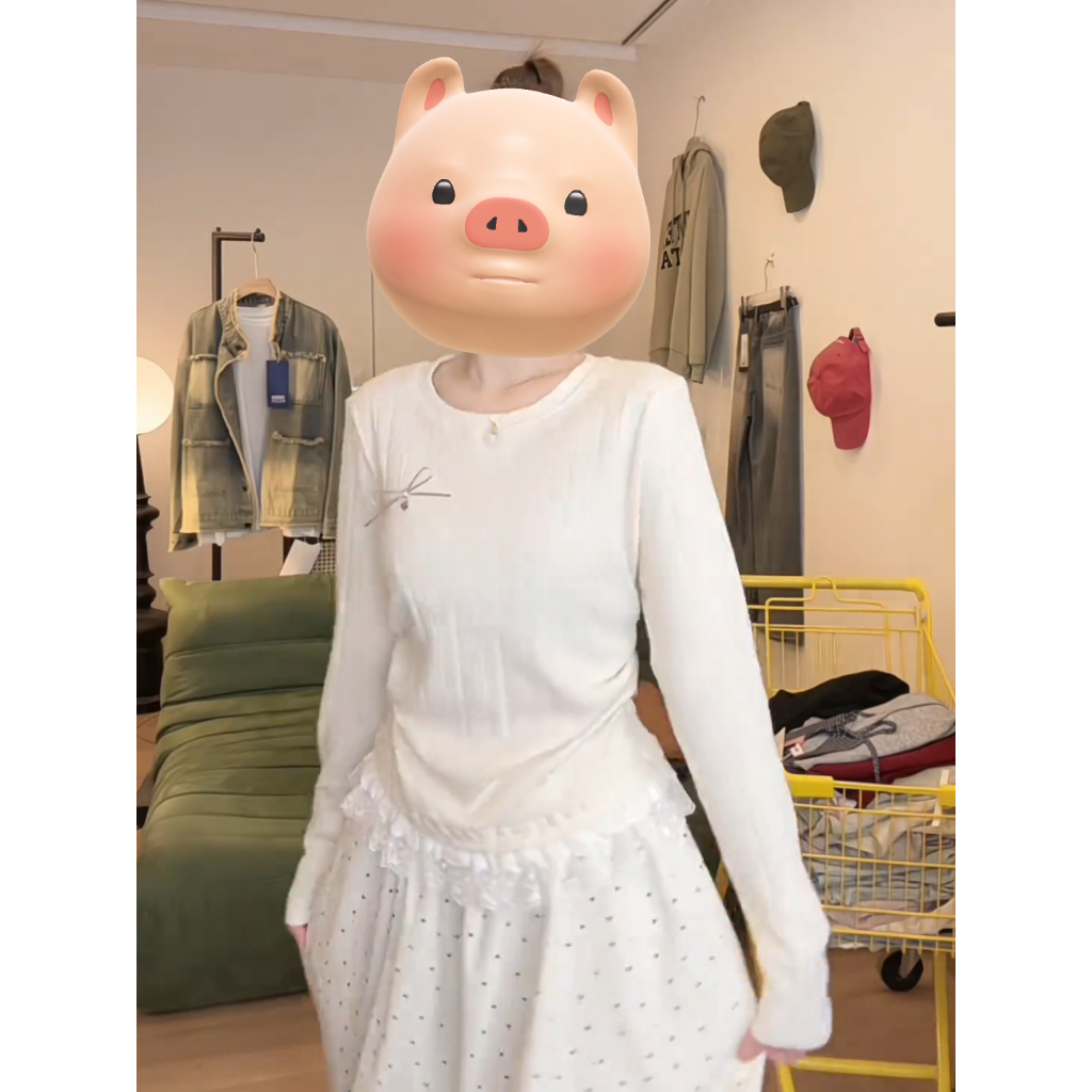 【Hàng giao ngay】Phiên bản Hàn Quốc Thu Đông Nữ Slim-fit Ren Nơ Khâu Mai Dài Tay T @ -