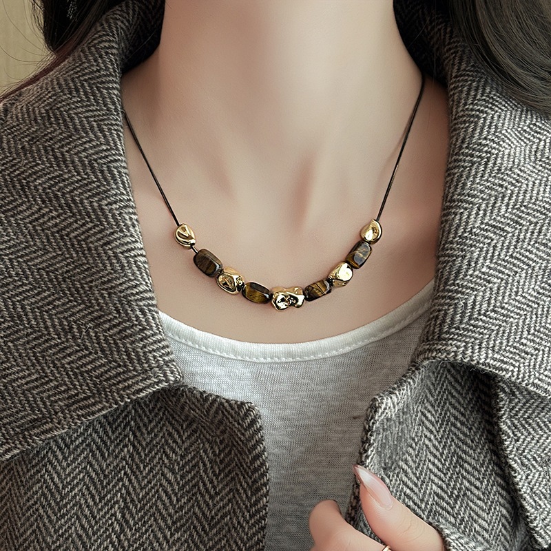 [Jewbeauty] Vòng cổ đá mắt hổ nhân tạo không đều thời trang chuỗi xương đòn cổ điển mới phù hợp cho nữ