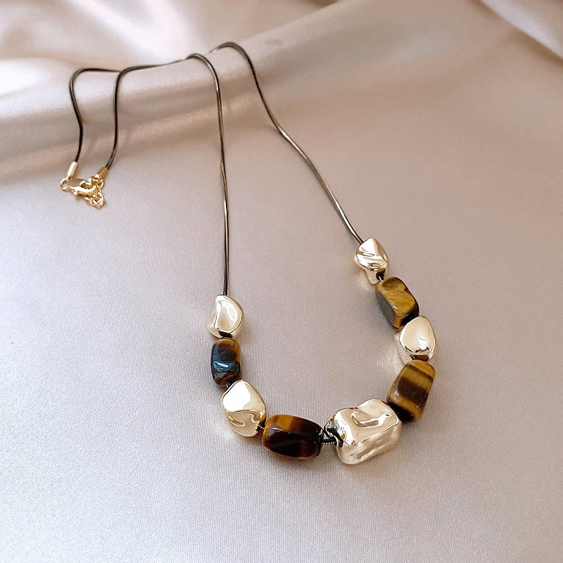 [Jewbeauty] Vòng cổ đá mắt hổ nhân tạo không đều thời trang chuỗi xương đòn cổ điển mới phù hợp cho nữ
