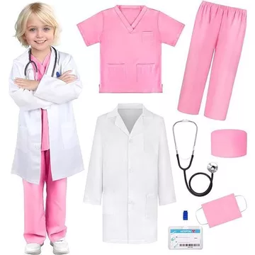 Áo khoác trắng y tá áo choàng phẫu thuật cơ sở của bác sĩ trẻ em chống dịch bệnh trang phục khiêu vũ trái ngược với bé trai và bé gái