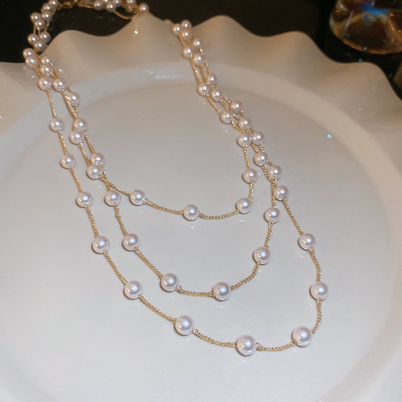 [Jewbeauty] Vòng cổ ngọc trai nhiều lớp dây chuyền áo len thanh lịch thời trang Pháp có cổ nhẹ sang trọng và cao cấp
