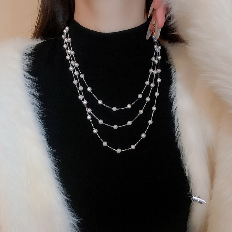[Jewbeauty] Vòng cổ ngọc trai nhiều lớp dây chuyền áo len thanh lịch thời trang Pháp có cổ nhẹ sang trọng và cao cấp
