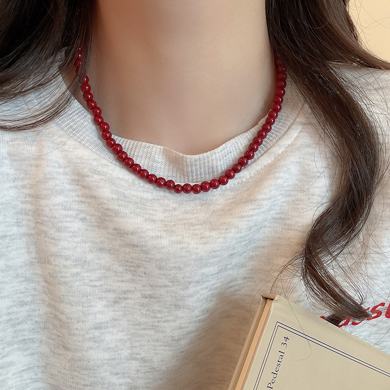 Vòng cổ đính cườm thủy tinh đỏ Ankola dành cho nữ thiết kế thời trang đơn giản cảm giác chuỗi xương đòn thích hợp trang sức cao cấp bán buôn