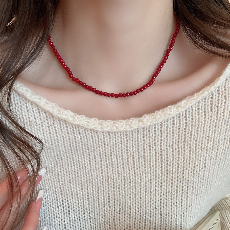 Vòng cổ đính cườm thủy tinh đỏ Ankola dành cho nữ thiết kế thời trang đơn giản cảm giác chuỗi xương đòn thích hợp trang sức cao cấp bán buôn