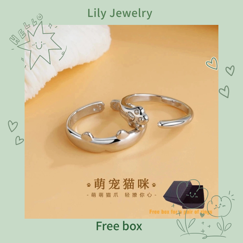 Nhẫn Hở Mạ Bạc 925 Hình Chân Mèo Đơn Giản Dễ Thương Có Thể Điều Chỉnh Cho Cặp Đôi