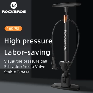 Rockbros Bơm Xe Đạp 160PSI Áp Lực Cao Schrader Presta Van Barometer Đa Năng Đi Xe Đạp Ô Tô Máy Bơm Hơi Phụ Kiện Xe Đạp