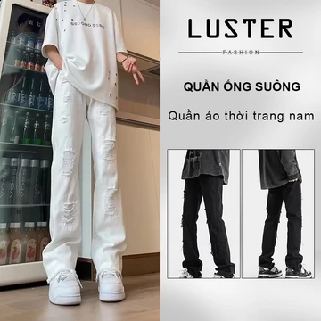 Luster Quần bò nam quần jean rách gối quần bò đen trơn quần baggy nam quần bò ngố nam cạp cao thời trang boy phố quần dài