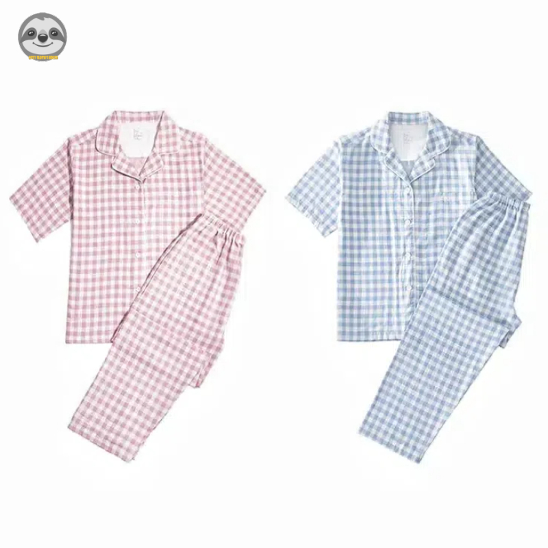 Phong cách Nhật Bản Muji Style / Quần ngắn tay liền mạch Loungewear / Bộ đồ ngủ sợi đôi Cotton / Quần áo phòng chờ mềm mại thân thiện với da