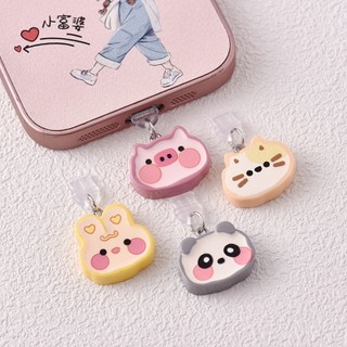 Điện Thoại Di Động Chống Bụi Cắm Tự Làm Nhựa Macaron Dễ Thương Đầu Động Vật Hoạt Hình Lợn Thỏ Mèo Gấu Trúc Mặt Dây Chuyền Lỗ Điện Thoại Di Động Chống Bụi Cắm