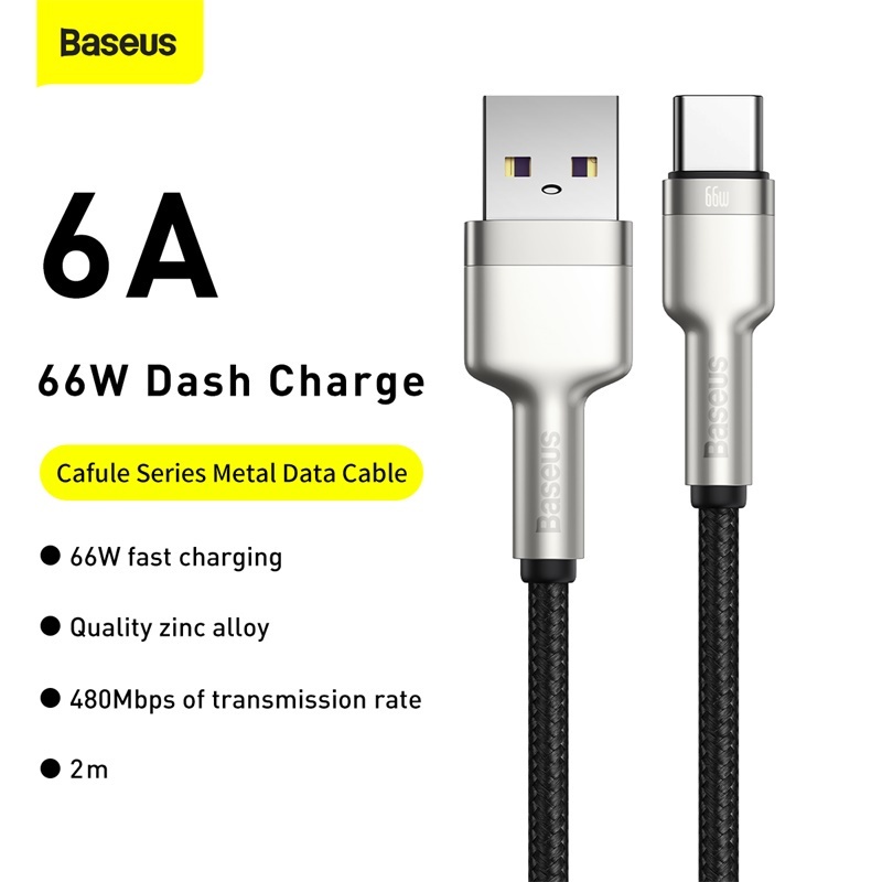 Cáp dữ liệu Baseus 6A USB sang Type-C 66W USB-C Sạc nhanh cho Huawei Mate 40 Pro P30 Pro Hỗ trợ truyền dữ liệu 480Mbps
