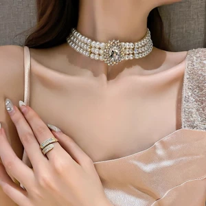 Vòng cổ ngọc trai Ánh sáng sang trọng Niche Hepburn Phong cách Châu Âu Mỹ Vòng cổ khí quyển phóng đại