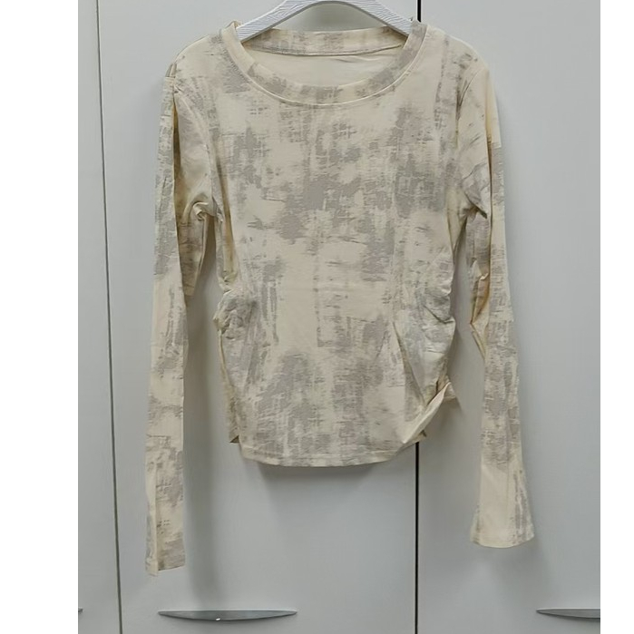 Milyfashion Cotton Size Lớn Tie-Dye Áo Thun Dài Tay Không Đều Đáy Áo Sơ Mi Nữ Slim-fit Ôm Hơn Nhìn Bao Bụng Phong Cách Phương Tây Xếp Ly Áo Ngắn