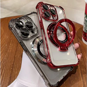 Ốp Điện Thoại Mạ Sang Trọng Trong Suốt Từ Vòng Giá Đỡ Ốp lưng iPhone 11 12 13 14 15 16 Pro Max 14 15 Plus