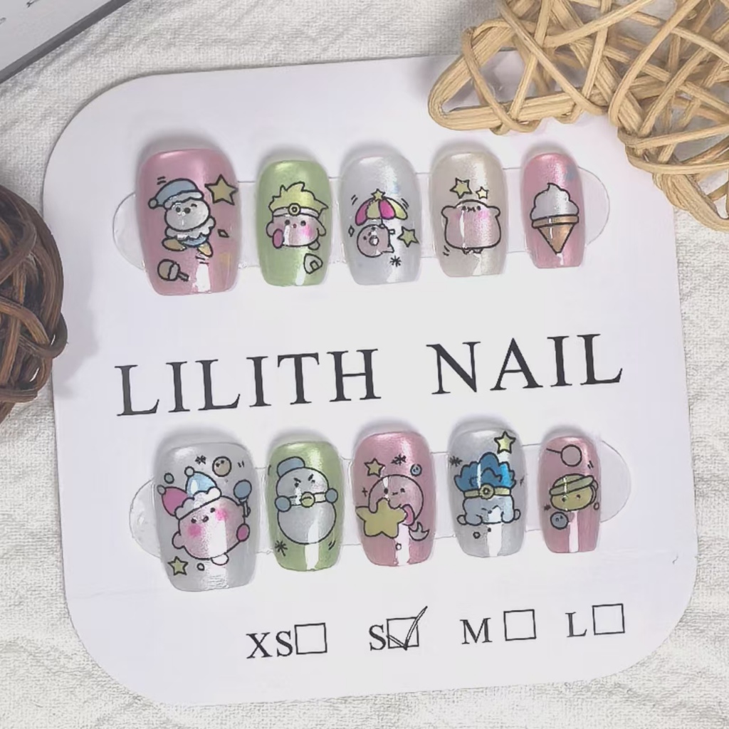 Ngôi Sao Kirby Mèo Mắt Móng Tay Giả Móng Tay Móng Tay Móng Tay Móng Tay Miếng Dán Mắt Mèo Hoạt Hình Móng Tay Dễ Thương