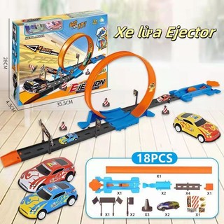 Mô hình đường đua HotWheel - Bộ xe đồ chơi lắp ráp 18 chi tiết đường đua ô tô siêu tốc độ, giải trí cho bé MasterKids