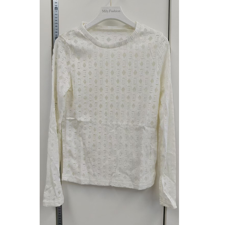 Milyfashion Phong Cách Mới Rỗng Ren Đáy Nhỏ Cổ Tròn Gạc Dài Tay