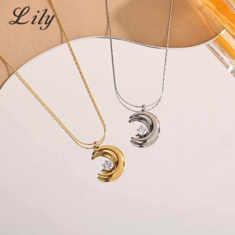 Vòng cổ mặt trăng kim cương đơn mạ vàng 18K Mặt dây chuyền nữ thời trang phù hợp