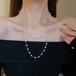 Vòng cổ ngọc trai cổ điển thanh lịch, đa tầng phù hợp mùa đông, cao cấp dành cho nữ