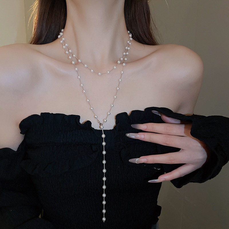 Vòng cổ ngọc trai cổ điển thanh lịch, đa tầng phù hợp mùa đông, cao cấp dành cho nữ