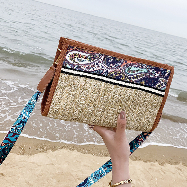 Túi đeo vai đeo chéo phong cách Bohemian, mây rơm dân tộc