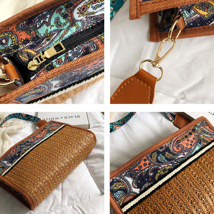 Túi đeo vai đeo chéo phong cách Bohemian, mây rơm dân tộc