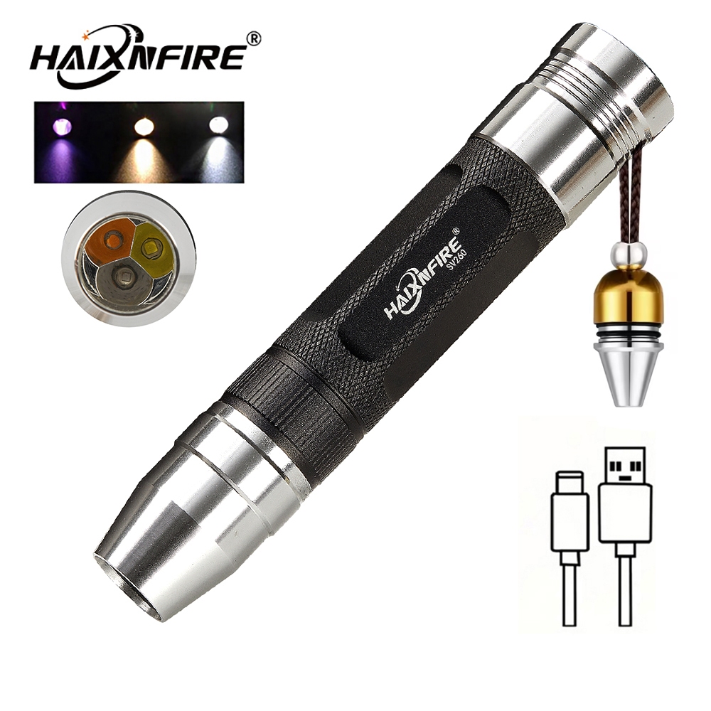 Haixnfire SV260 ánh sáng tím đèn pin ngọc đá quý nhận dạng trang sức ánh sáng trắng ánh sáng vàng tím đèn pin LED ba trong một