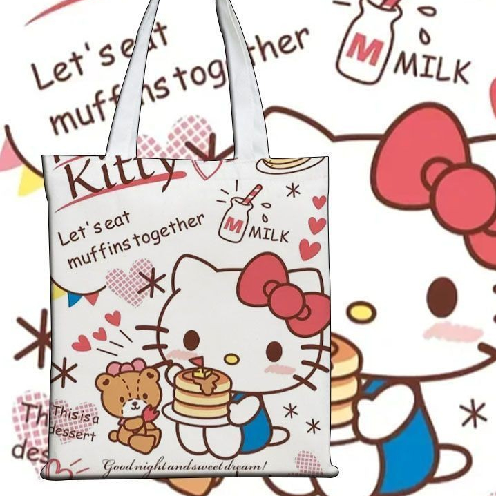 Túi vải Hello kitty dễ thương Túi vải Túi mua sắm Vỏ sách Đồ lặt vặt ...