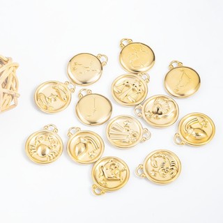 Thép không gỉ Giảm 12 chòm sao Mặt dây chuyền tự làm Phụ kiện trang sức Thẻ tròn vàng 18k hai mặt