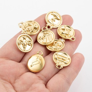 Thép không gỉ Giảm 12 chòm sao Mặt dây chuyền tự làm Phụ kiện trang sức Thẻ tròn vàng 18k hai mặt