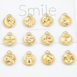 Thép không gỉ Giảm 12 chòm sao Mặt dây chuyền tự làm Phụ kiện trang sức Thẻ tròn vàng 18k hai mặt