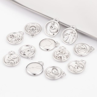 Thép không gỉ Giảm 12 chòm sao Mặt dây chuyền tự làm Phụ kiện trang sức Thẻ tròn vàng 18k hai mặt