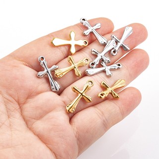 Mặt dây chuyền chữ thập ba chiều bằng thép không gỉ 18K Gold Charms diy Phụ kiện trang sức Vật liệu làm bằng tay
