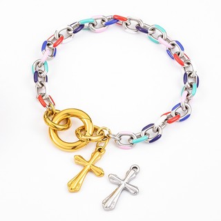 Mặt dây chuyền chữ thập ba chiều bằng thép không gỉ 18K Gold Charms diy Phụ kiện trang sức Vật liệu làm bằng tay