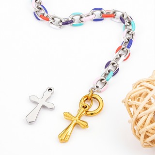 Mặt dây chuyền chữ thập ba chiều bằng thép không gỉ 18K Gold Charms diy Phụ kiện trang sức Vật liệu làm bằng tay