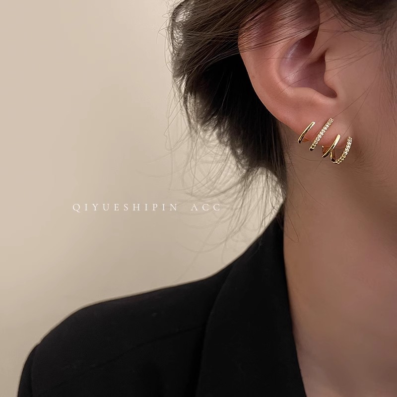Bông tai hình học Zircon Bông tai kim loại đơn giản Hàn Quốc bông tai cao cấp khí chất