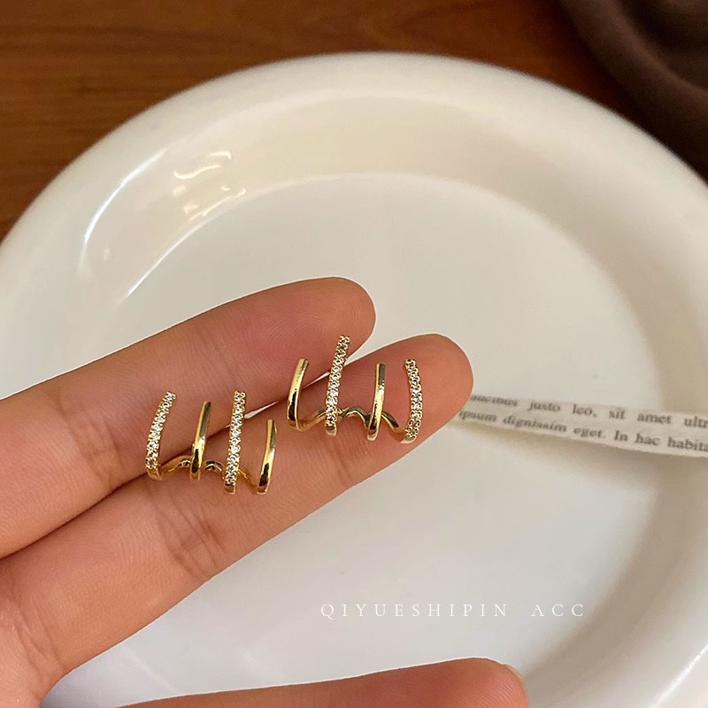 Bông tai hình học Zircon Bông tai kim loại đơn giản Hàn Quốc bông tai cao cấp khí chất