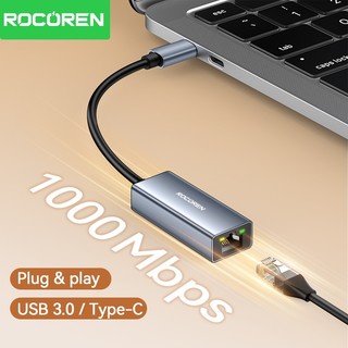 Bộ điều hợp mạng Rocoren RJ45 Loại C / USB 3.0 đến 1000 Mbps Gigabit Ethernet Tương thích cho máy tính xách tay TV Box iPad Máy tính Mac OS Windows Linux Android