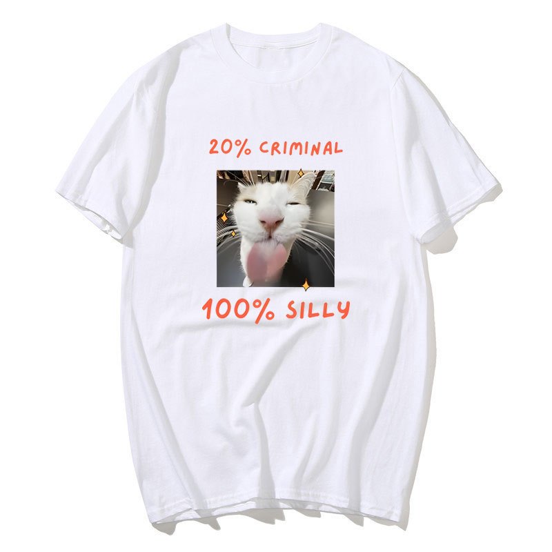 Con mèo ngu ngốc | Meme thiết kế cho Internet Age Generation Áo thun nhại hài hước Thời trang ngộ nghĩnh Áo thun Cotton tay ngắn nam nữ