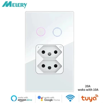 Melery Tuya Brazil Công Tắc Đèn Wifi Thông Minh Kép Ổ Cắm Tường Cắm Ổ Cắm Cảm Biến Cảm Ứng Bảng Điều Khiển Kính Điều Khiển Từ Xa Của Alexa Google Home