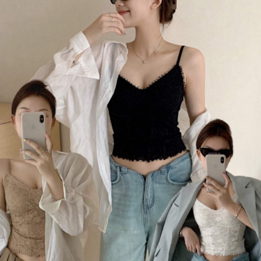 Pháp Retro Ống Top Ren Gợi Cảm Top Nữ Chải Cami