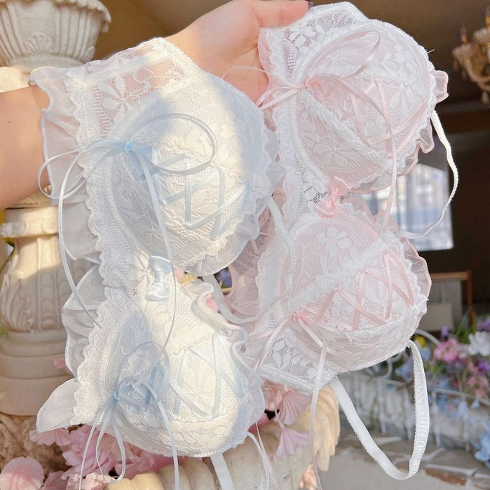 Quần Lót Nữ Ngực Nhỏ Dễ Thương Tập Hợp Không Vòng Thép Thoải Mái Nhật Bản Bộ Áo Ngực Ngọt Ngào