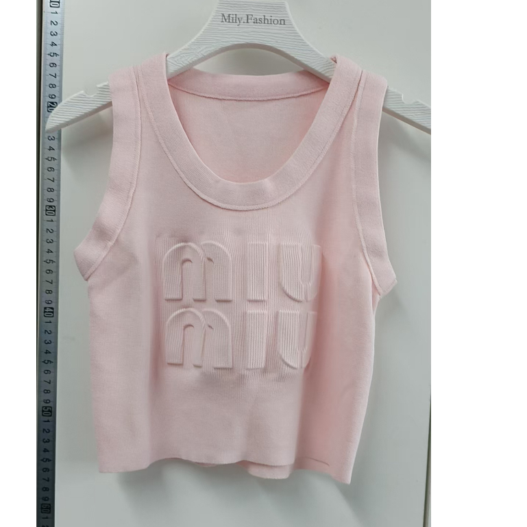 Milyfashion Nhỏ Mùa Hè Sản Phẩm Mới Dệt Kim Crop Chữ Ngắn Dập Nổi Áo yếm Không Tay