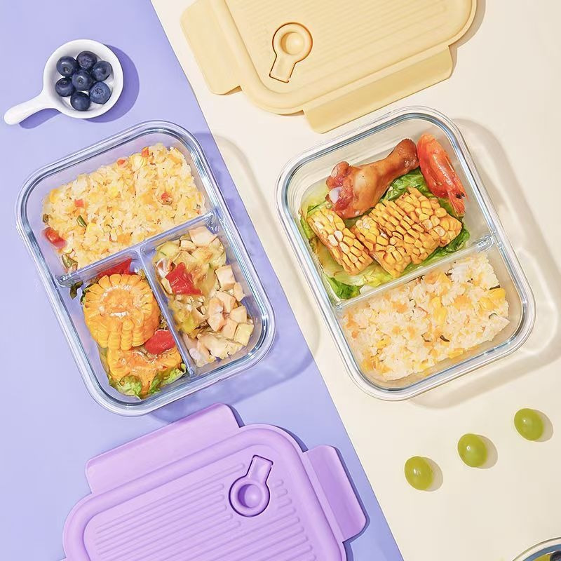 Hộp giữ tươi bằng thủy tinh Hộp cơm trưa màu tím Hộp Bento thủy tinh Hộp cơm trưa chịu nhiệt Hộp cách nhiệt Hộp đựng súp cách nhiệt Hộp cơm trưa phân vùng Bát tươi Hộp cơm trưa hình bầu dục