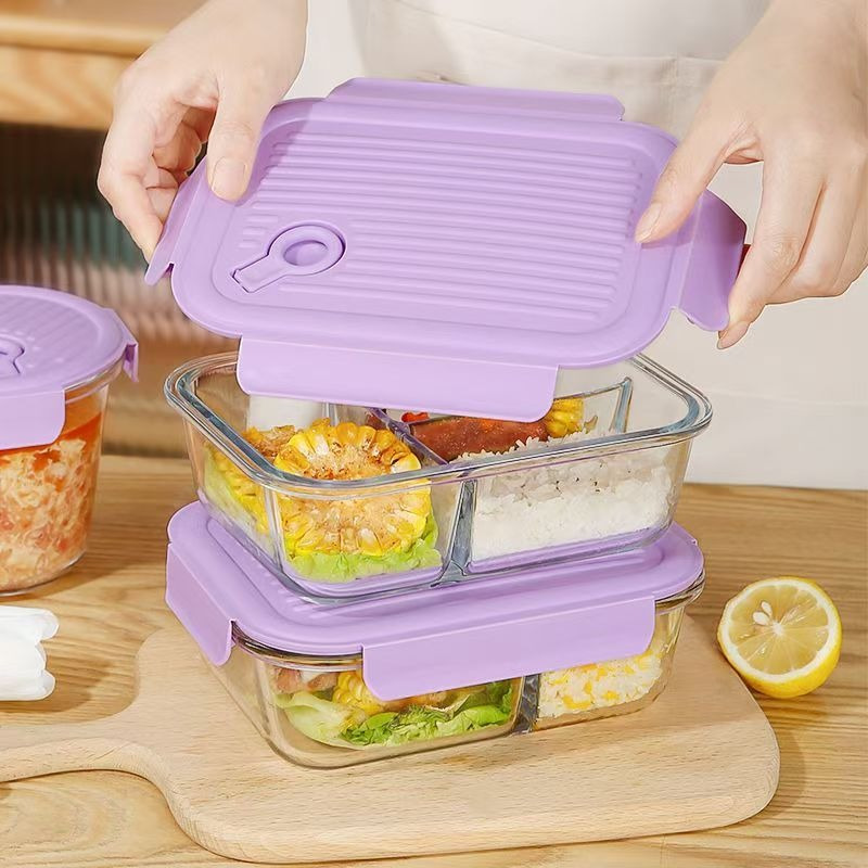 Hộp giữ tươi bằng thủy tinh Hộp cơm trưa màu tím Hộp Bento thủy tinh Hộp cơm trưa chịu nhiệt Hộp cách nhiệt Hộp đựng súp cách nhiệt Hộp cơm trưa phân vùng Bát tươi Hộp cơm trưa hình bầu dục