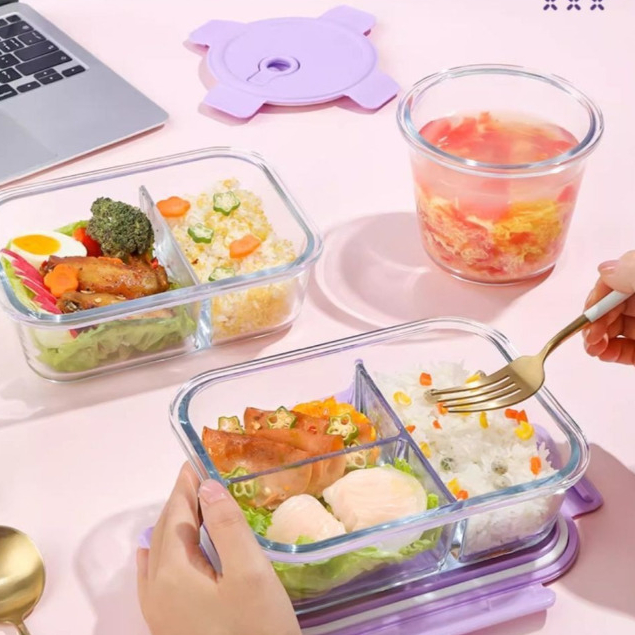 Hộp giữ tươi bằng thủy tinh Hộp cơm trưa màu tím Hộp Bento thủy tinh Hộp cơm trưa chịu nhiệt Hộp cách nhiệt Hộp đựng súp cách nhiệt Hộp cơm trưa phân vùng Bát tươi Hộp cơm trưa hình bầu dục