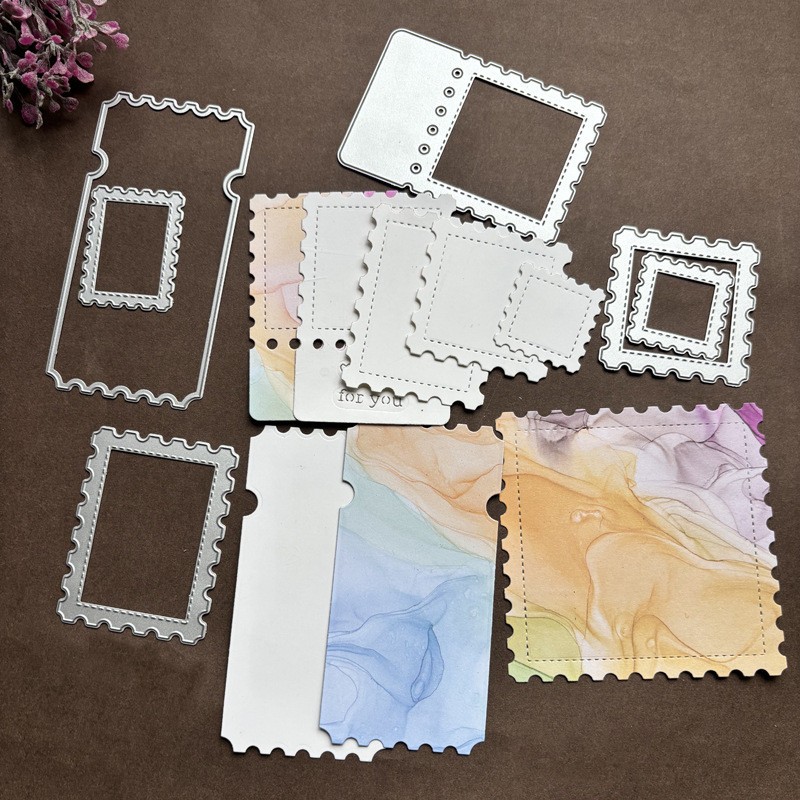 Bộ 3 Kiểu Tem Series Kim Loại DIY Sổ Lưu Niệm Dập Nổi Khuôn Thép Carbon Giấy Thủ Công Khuôn