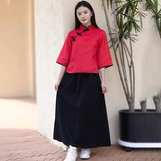 Phong Cách Trung Hoa Sườn Xám Khóa Người Phụ Nữ Vải Lanh Cotton 3 / 4 Áo Sơ Mi Tay Mới
