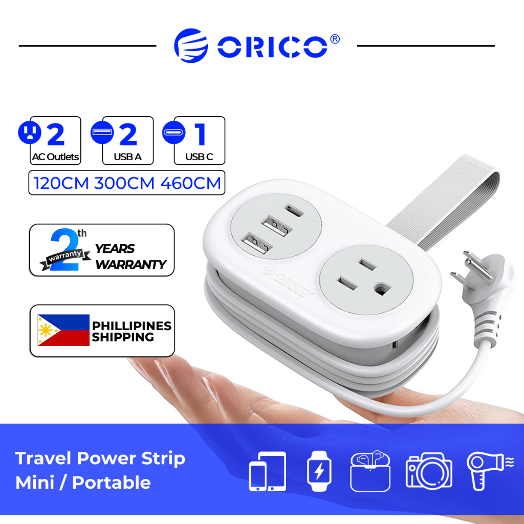 Dải nguồn du lịch ORICO có cổng USB và Type C Dây nối dài bỏ túi có thể thu vào (AP3-2A)
